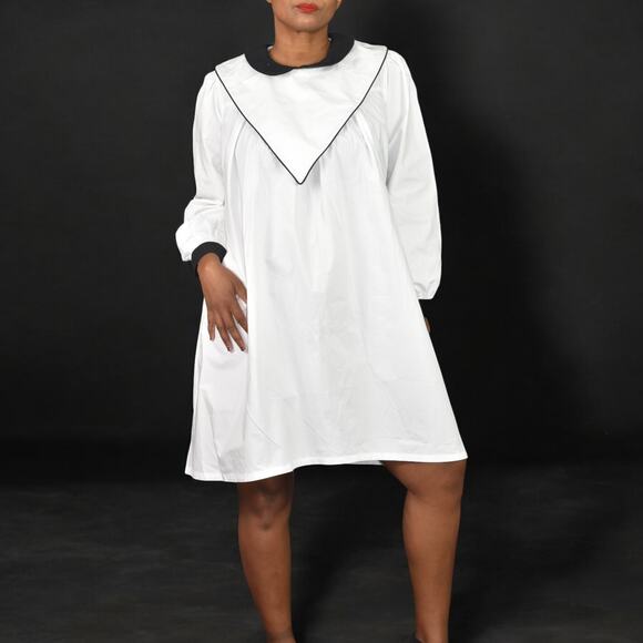 Batsheva Penelope Dress White Cotton Bib Peter Pan Collar Mini Babydoll Size 4 - Picture 1 of 16